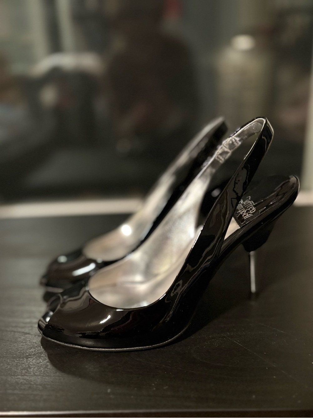 Jeffrey Campbell black patent leather slingback vintage-style heels